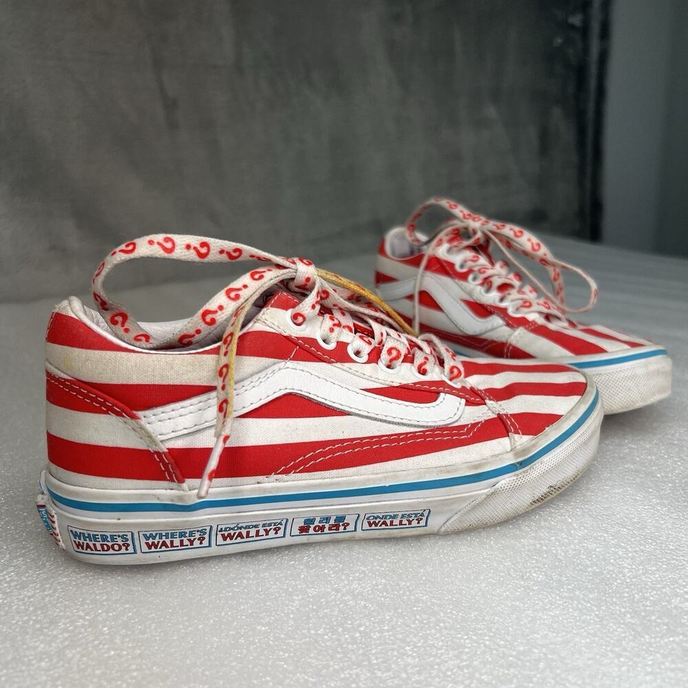 Vans‎ Where's Waldo Shoes Kids 1.5 Striped White Red